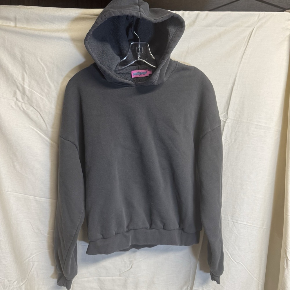 Edikted Gray Hoodie Pink Bow Sleeve Oversized Fleece S